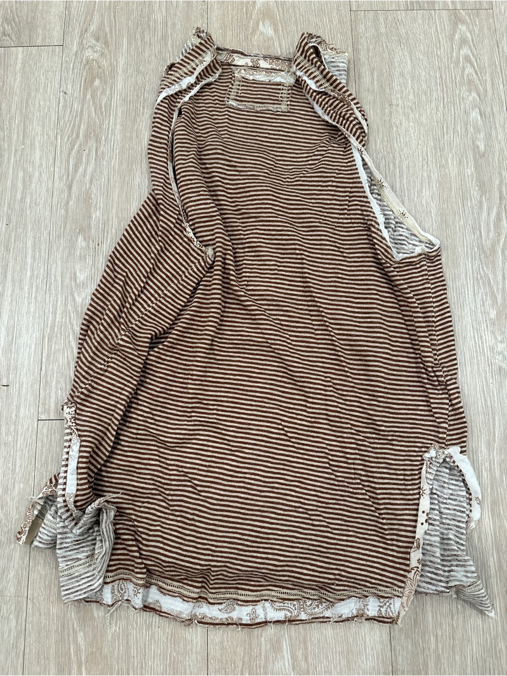 We The Free - Striped Sleeveless Henley Tunic Top - Brown & Cream Large - Picture 4 of 5